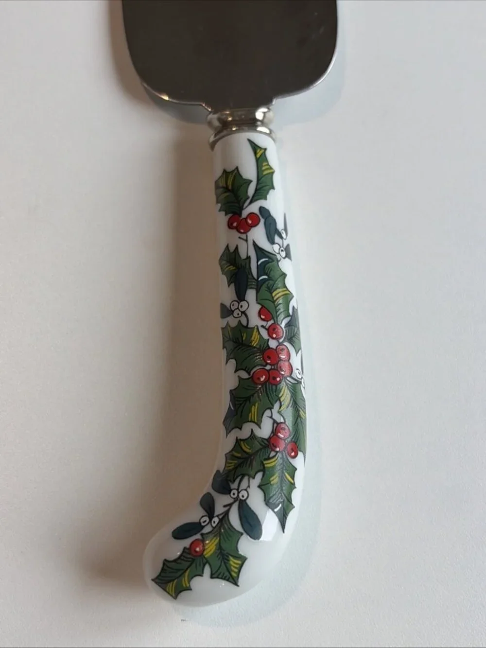 Prill Sheffield Cake Pie Server Porcelain Handle Holly Berries Stainless Steel